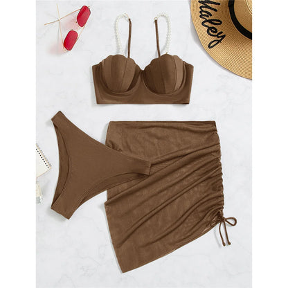 S - XL perle Bikini Push Up costume da bagno donna costumi da bagno donna Bikini a tre pezzi con reggiseno coppa bagnante costume da bagno Swim V4302