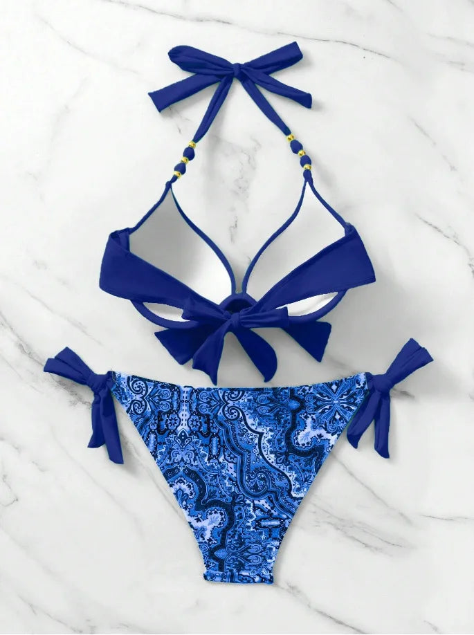 Costume da bagno bikini push-up halter stampato 2026 da donna, sexy, con spalline, per il mare e la piscina