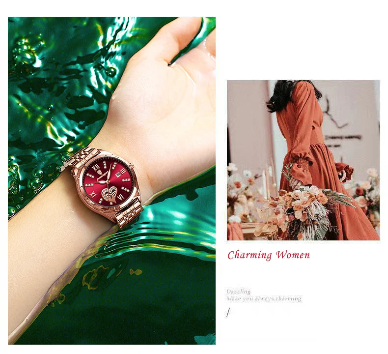 Orologi di lusso POEDAGAR per donna, impermeabili, luminosi, con datario, in acciaio inossidabile, casual, orologio da polso al quarzo da donna.
