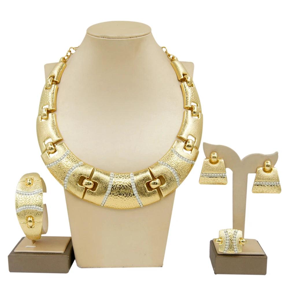 Ensemble de bijoux pour femme Italie Dubaï Plaqué or Collier rond Boucles d'oreilles style simple Bracelet Cadeau femme Bijoux