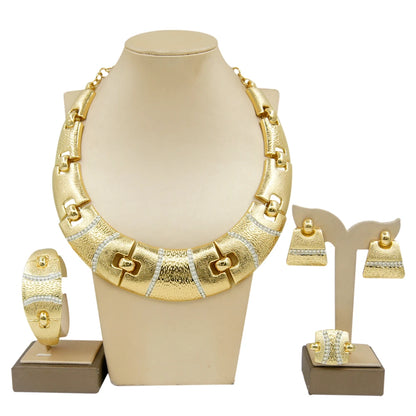 Ensemble de bijoux pour femme Italie Dubaï Plaqué or Collier rond Boucles d'oreilles style simple Bracelet Cadeau femme Bijoux