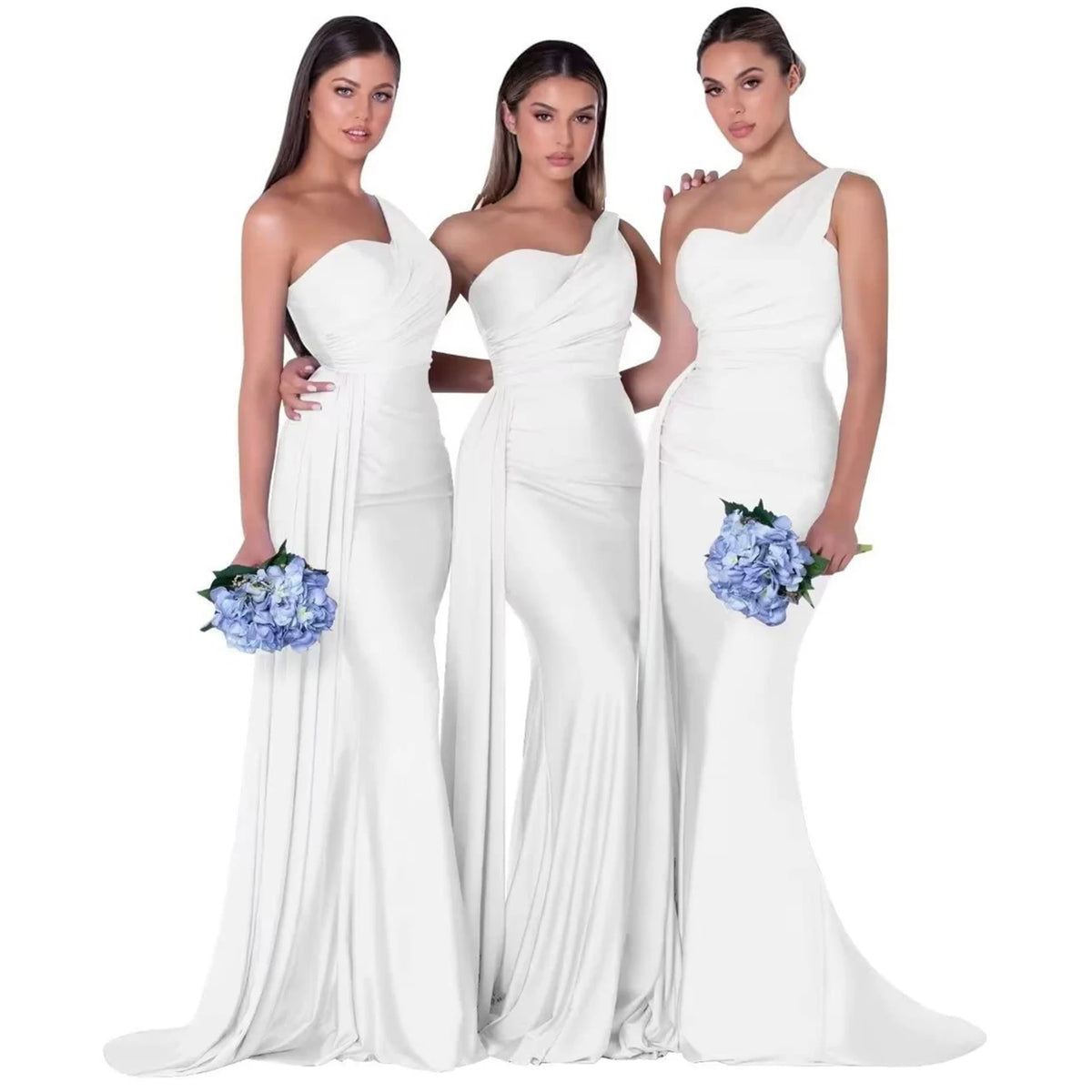 Abiti da damigella d'onore eleganti a sirena monospalla senza maniche in raso abito da cerimonia nuziale abiti para bodas con strascico personalizzato