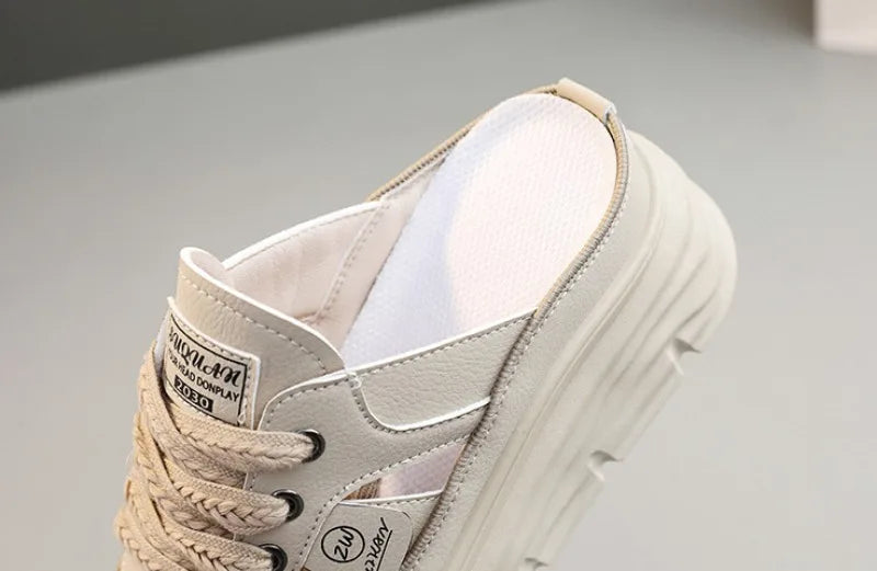 Estate nuovi sandali da donna moda traspirante aumento Baotou Semi-pantofole donna piccola scarpa bianca sandali Sexy Zapatillas