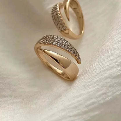Anelli da sole placcati in oro per donna Pietra naturale intarsiata in anello con struttura in metallo cavo Gioielli alla moda