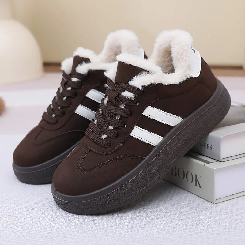 Stivali da neve da donna per l'inverno, con fodera in pile, scarpe basse casual, impermeabili, antiscivolo, resistenti, comode e calde, scarpe da donna in stile retrò.