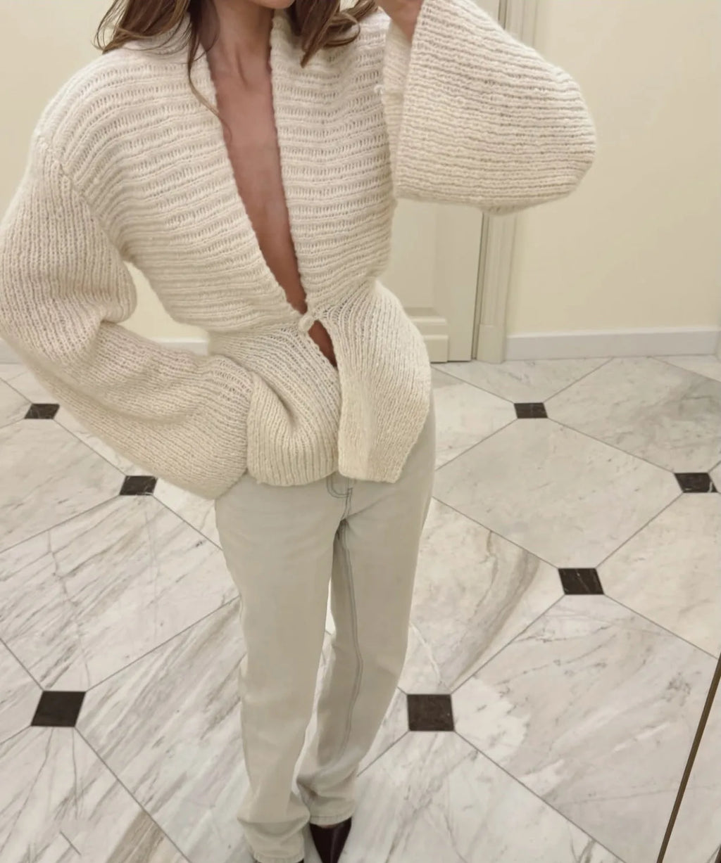 Tuularose Autunno Cardigan lavorato a maglia da donna New Vintage scava fuori maglione a maniche lunghe 2025 Casual Streetwear Top in maglia bianca femminile