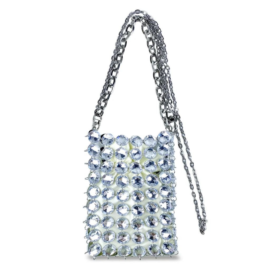 24 estate nuova borsa di cristallo tessuta a mano color caramella di nicchia, borsa di perline di fata retrò, borsa per telefono a croce diagonale trasparente