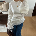 Top Casual con Inserti in Pizzo e Lacci, Pullover da Donna Slim con Cintura in Vita e Collo Tondo, Nuova Collezione Primavera 2026