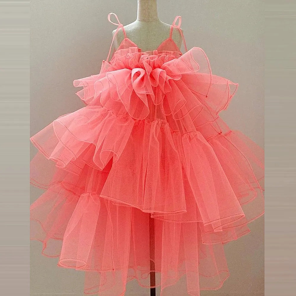 Cute Princess Holiday Dresses With Spaghetrti Straps Above The Knee Tulle Party Gowns Yong Girls Dance Beach Birthday Gowns