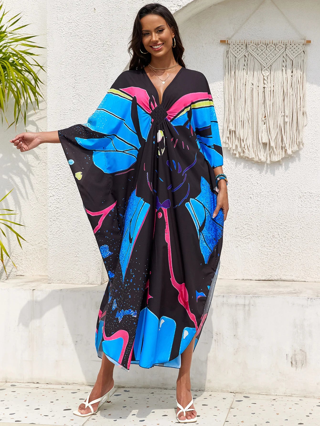 Abiti caftano da donna con stampa floreale taglie forti Costume da bagno taglie forti Copricostume estivo Abito da spiaggia caftano loungewear