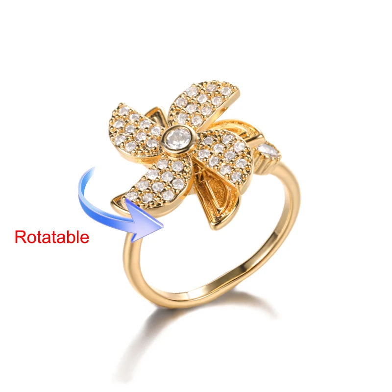 Anelli di ansia rotanti a quattro trifogli per le donne Anello nuziale regolabile in acciaio inossidabile color oro Anelli regalo di gioielli estetici