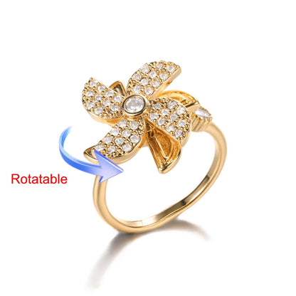 Anelli di ansia rotanti a quattro trifogli per le donne Anello nuziale regolabile in acciaio inossidabile color oro Anelli regalo di gioielli estetici