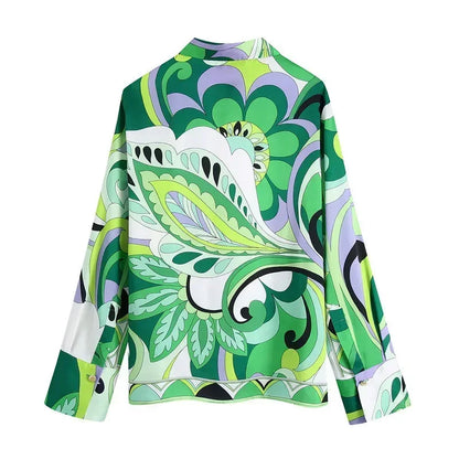 Summer Skirt Sets Women Tops Fashion Long Sleeve Plant Print Flower Shirt High Waist A-line Skirt Boho Beach Sets Y2k Skirt
