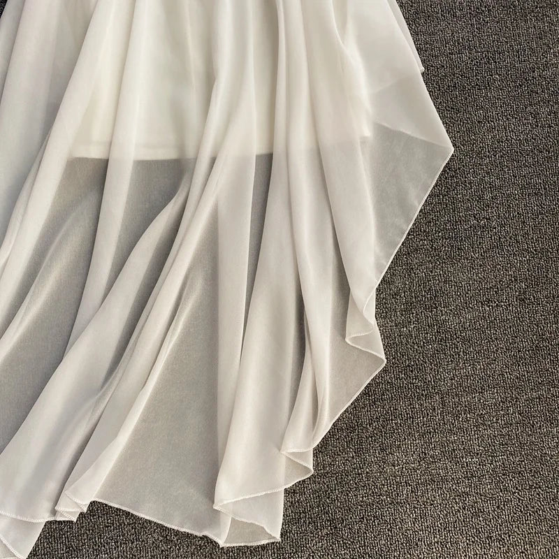Ins Fashion Slim abito da donna asimmetrico a vita alta 2021 nuova estate elegante bianco nero abito da festa abiti da donna