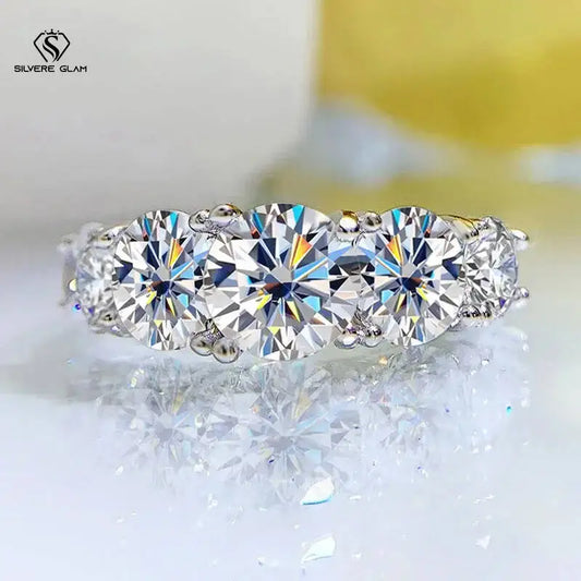 3.6CT Tutti gli anelli Moissanite per le donne 5 pietre scintillanti Dia Wedding Band Gioielli in argento sterling 100%