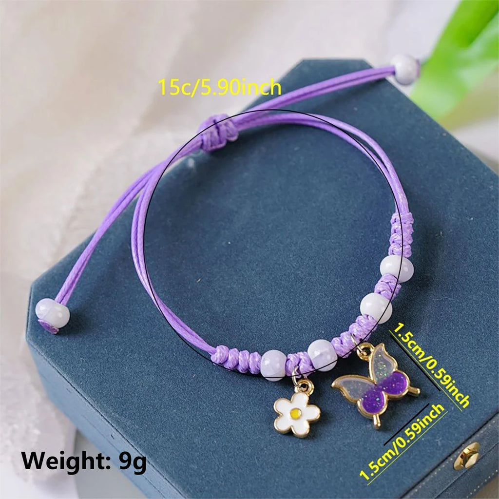 Braccialetti di fiori di farfalla della Boemia per le donne Ragazze fatti a mano viola blu rosa perline braccialetto a catena di corda intrecciata braccialetti regalo BFF