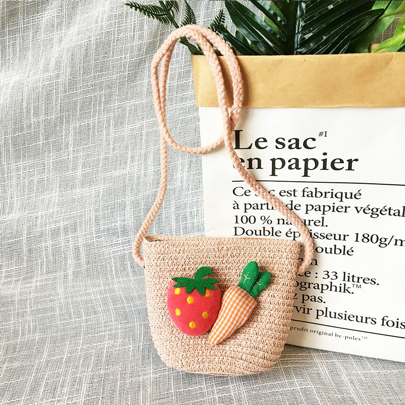 Borsa a tracolla in tessuto di paglia per bambini estivi belle ragazze borse portamonete piccole borse a tracolla per bambini Mini portafoglio principessa
