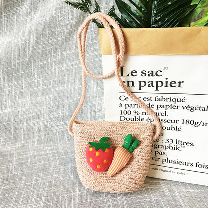 Borsa a tracolla in tessuto di paglia per bambini estivi belle ragazze borse portamonete piccole borse a tracolla per bambini Mini portafoglio principessa