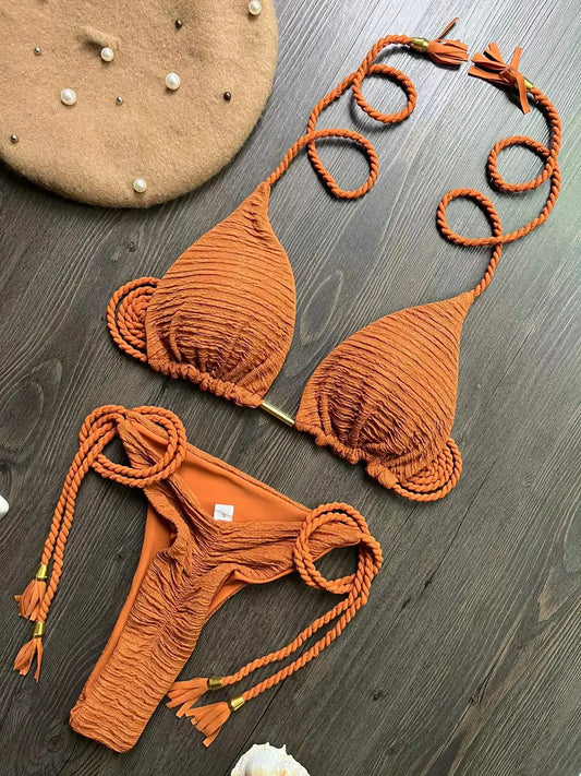 RUOTONGSEPT Sexy Braided Rope Straps Bikini Set 2024 New Swimsuit Women Swimwear Push Up Brazilian Bathing Suit Beach Biquinis
