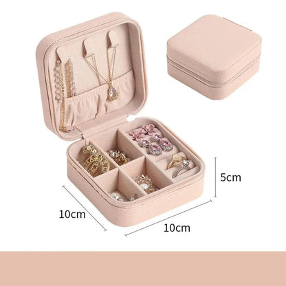 Mini scatola portaoggetti portatile per gioielli, organizer da viaggio, custodia per gioielli, orecchini in pelle, collana, anello, espositore per gioielli