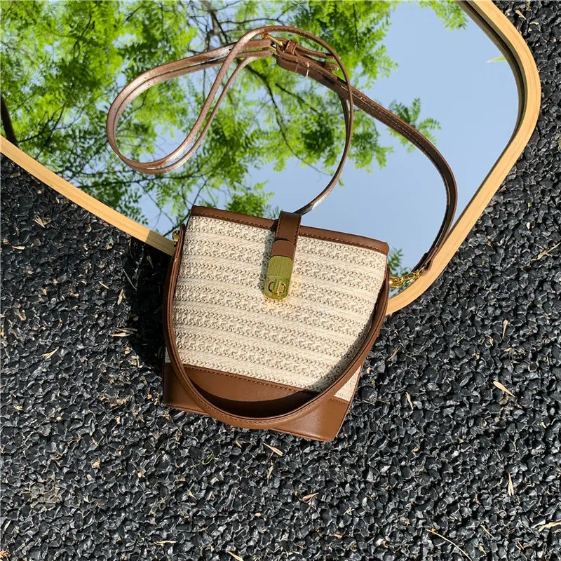 Tendenze moda donna borsa a secchiello di paglia donna estate borse a tracolla tessute a mano borsa per la spesa da donna nuove borse da spiaggia borse