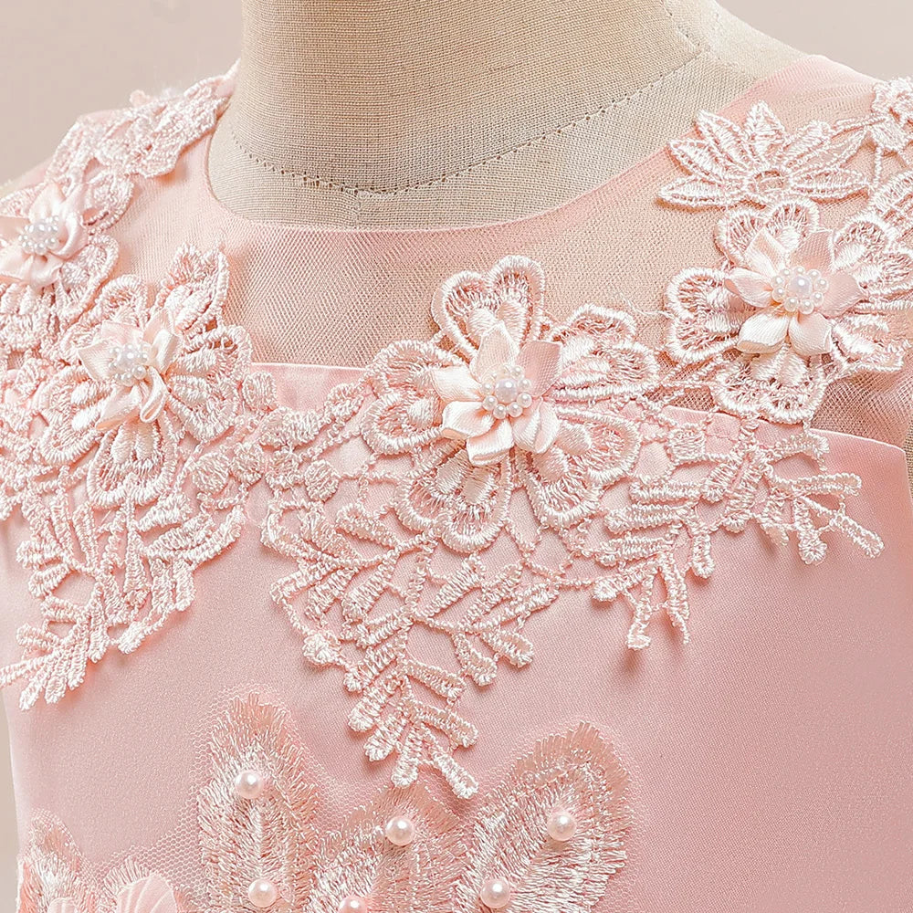 Abiti da damigella d'onore bianchi per adolescenti Abito da cerimonia nuziale per ragazza di fiore in pizzo per bambini Abito da principessa elegante per ragazze Abiti da sera formali