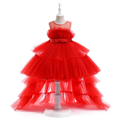 Robes d'été pour bébés filles, demoiselles d'honneur, baptême, tulle, traîne, robe de princesse de mariage, anniversaire, robe de première communion pour filles, avec nœud.