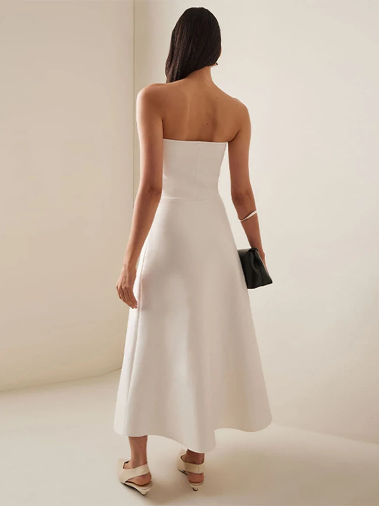 Abito lungo senza spalline con pieghe a strati sexy Abito da donna slim fit con spalle scoperte Abito senza maniche a trapezio Abito da sera estivo femminile