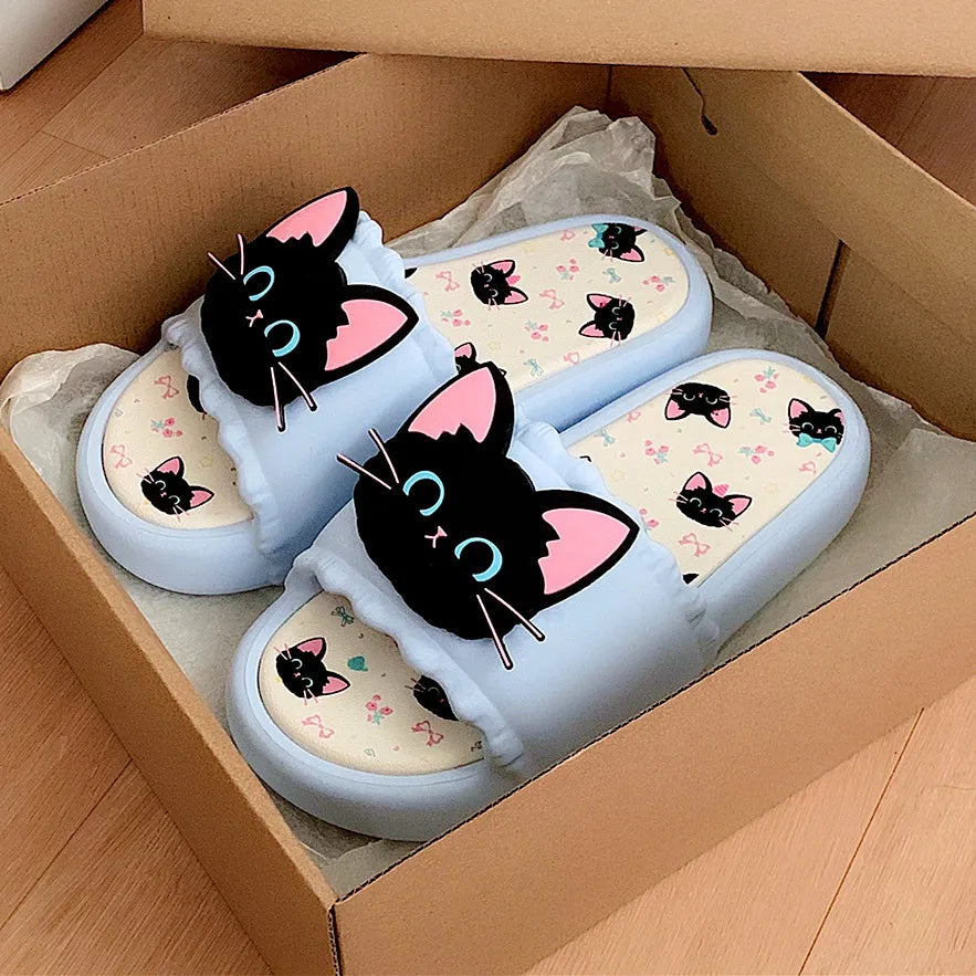 Nuove pantofole vivide da gattino scarpe estive personalizzate da donna donna gatto nero pantofola in EVA scarpe da casa inodore pantofola da spiaggia da bagno