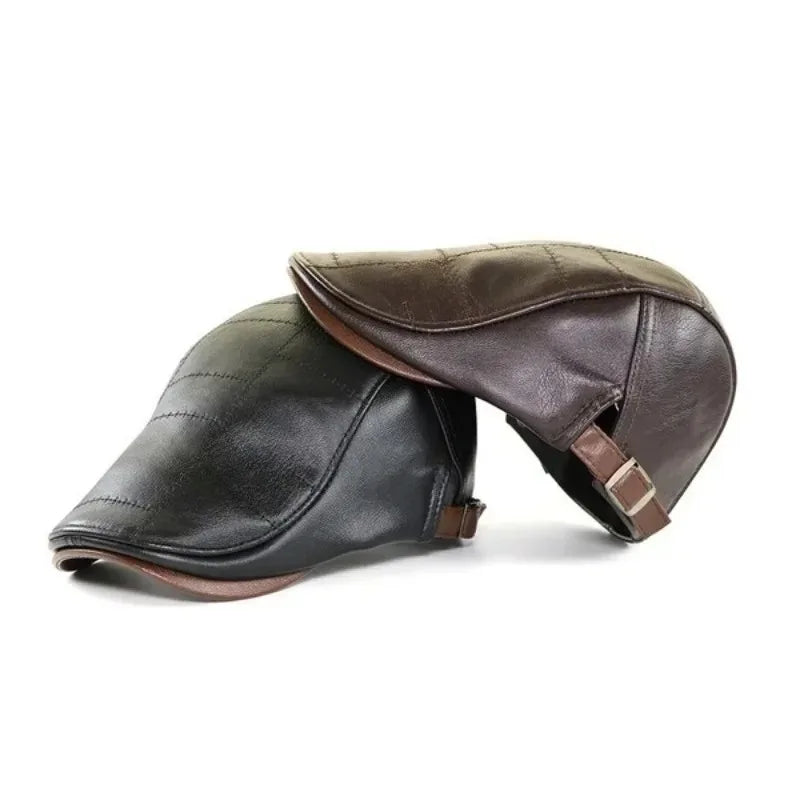 2025 Nuovo Autunno Inverno Uomo Berretto Cappello In Pelle Berretto Piatto Maschile Regolabile di Alta Qualità Moda Caldo In Pelle Mens Retro Berretti Cappelli