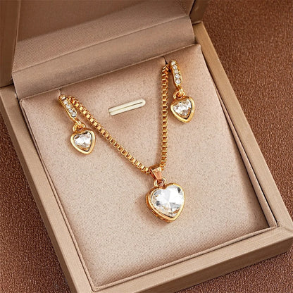 Set di gioielli con ciondolo a forma di cuore da 3 pezzi di collana con pendente per orecchini per le donne Set di gioielli con doppio cuore con strass di moda squisita regalo