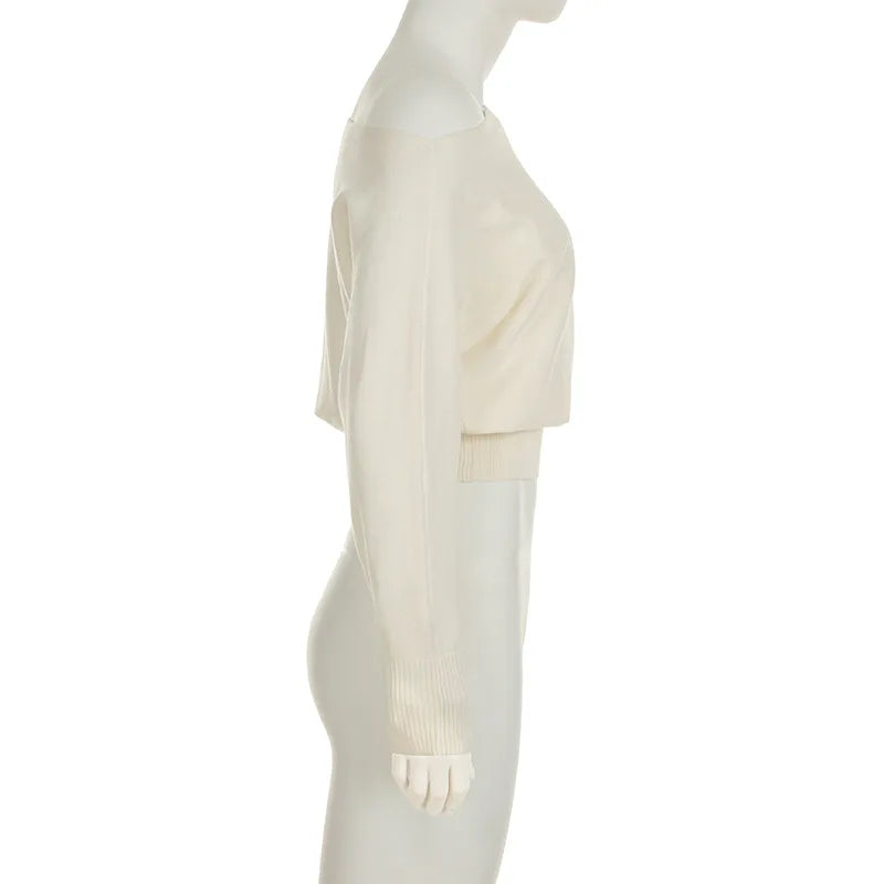 Maglione da donna monospalla in maglia, elegante, a maniche lunghe, caldo, con cintura in vita, pullover ampio, abbigliamento invernale autunnale, nuovo modello tinta unita