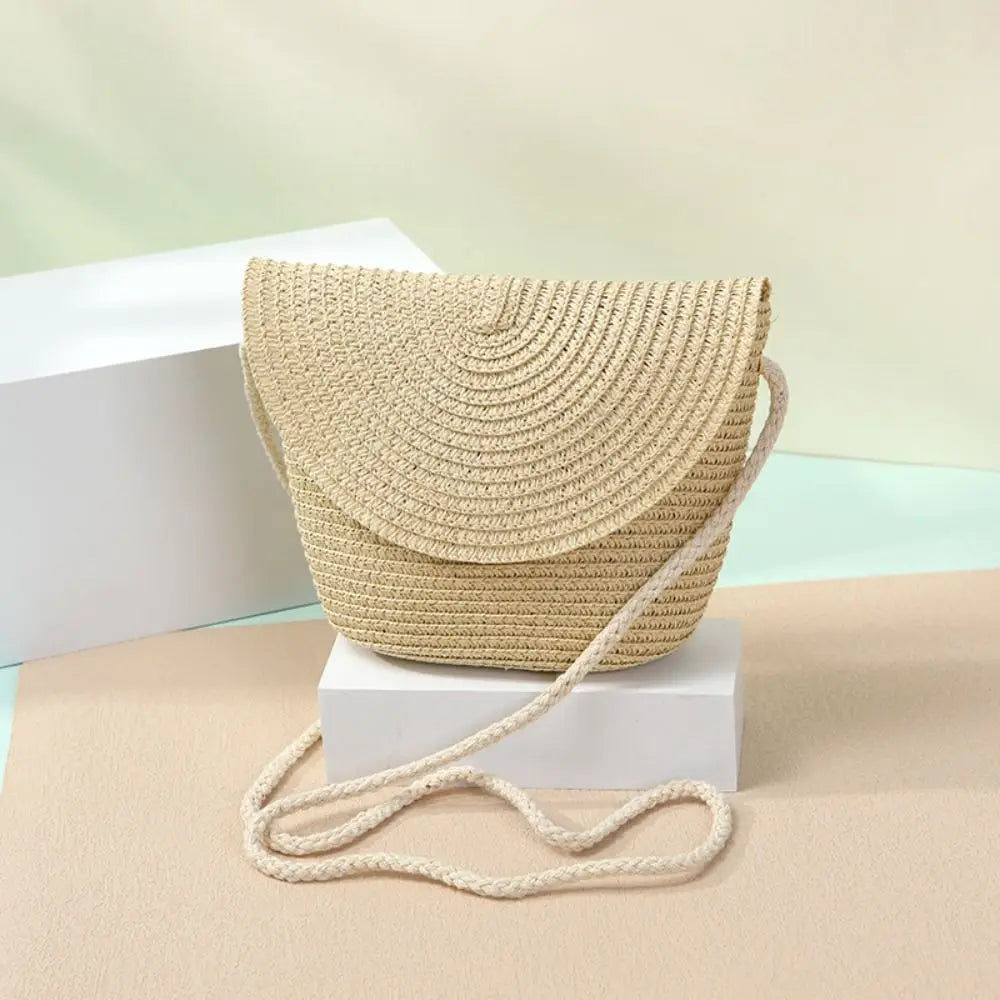 Borsa a tracolla in paglia a forma di conchiglia intrecciata a mano Borsa a tracolla per bambini Borsa da spiaggia estiva in paglia Portafoglio per busta per ragazze Wowen