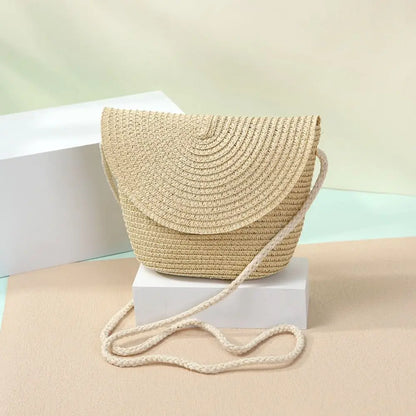 Borsa a tracolla in paglia a forma di conchiglia intrecciata a mano Borsa a tracolla per bambini Borsa da spiaggia estiva in paglia Portafoglio per busta per ragazze Wowen