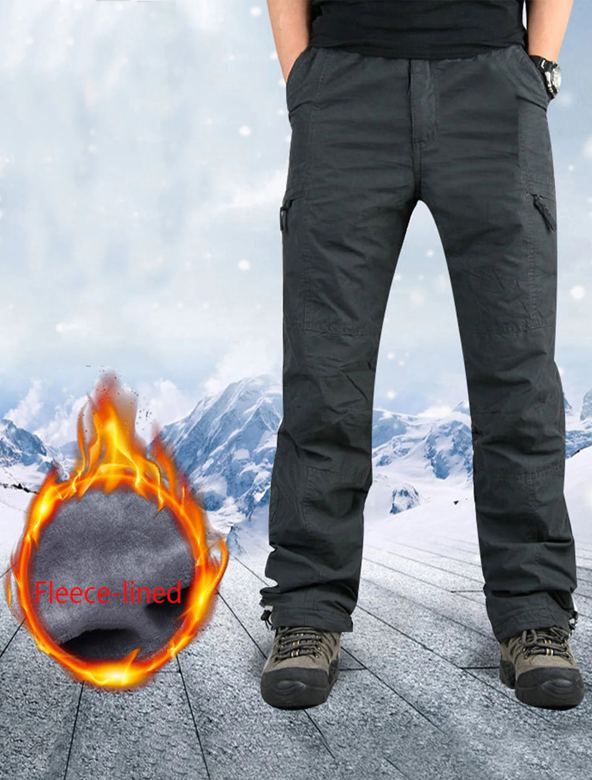 Shapershark Pantaloni da lavoro foderati in pile da uomo per l'autunno/inverno Pantaloni foderati in cotone caldo Pantaloni sportivi tinta unita Design multitasche