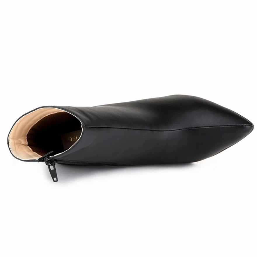 Top Leather Boots 2025 Autumn Women Shoes Fashion High Heels Zipper Breathable Short Boots Pointed Ladies Sexy Party Boots Black