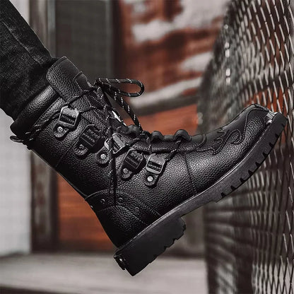 Men's Motorcycle Boots Outdoor Boots Four Season Fashion Cycling Shoes High Top Mens Casual Boot PU Leather Boots Plus Size 46