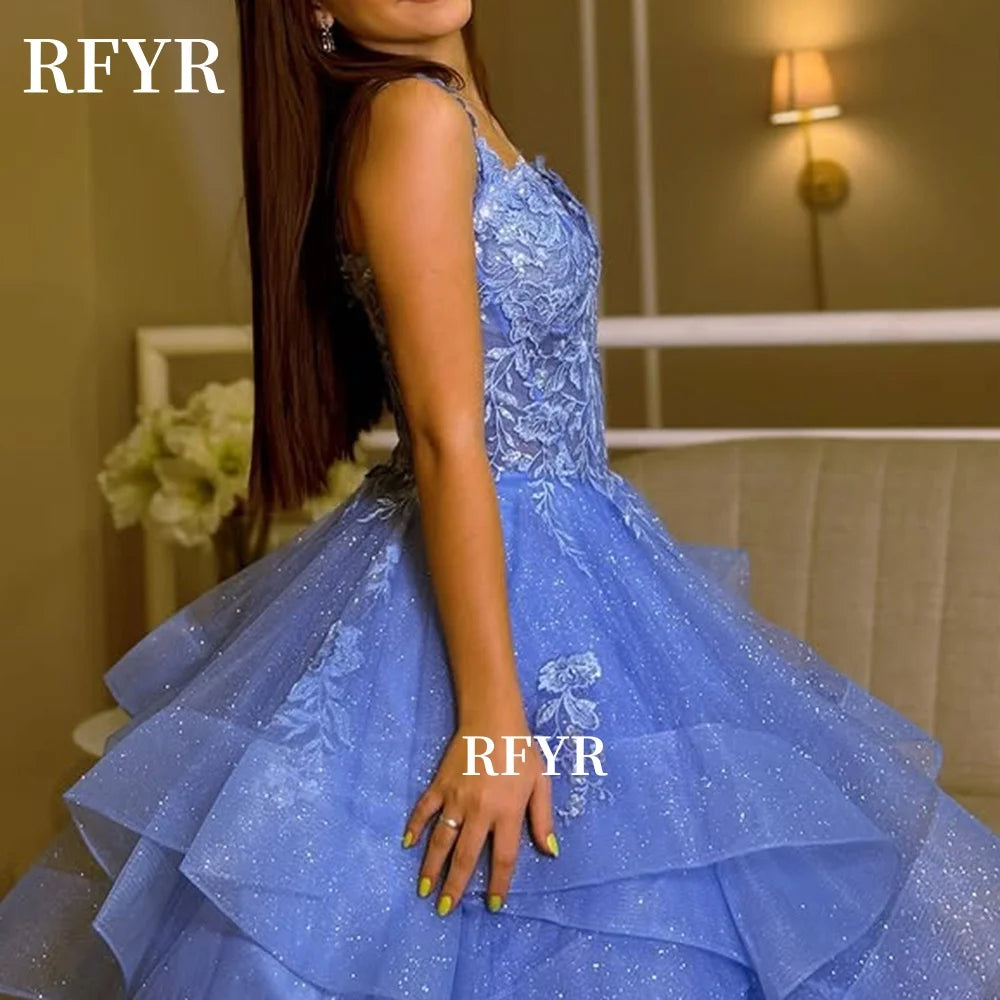 RFYR Abiti da sera a linea A Abito da ballo in pizzo Multistrato Elegante abito da principessa Abito da festa con applicazioni فساتchter annis ة Personalizzato