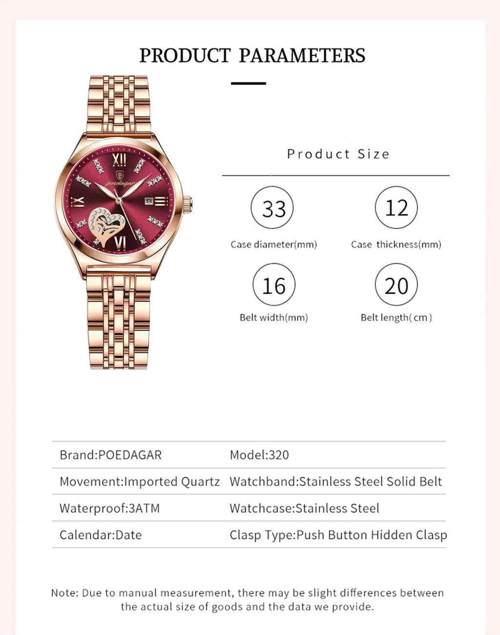Orologi di lusso POEDAGAR per donna, impermeabili, luminosi, con datario, in acciaio inossidabile, casual, orologio da polso al quarzo da donna.