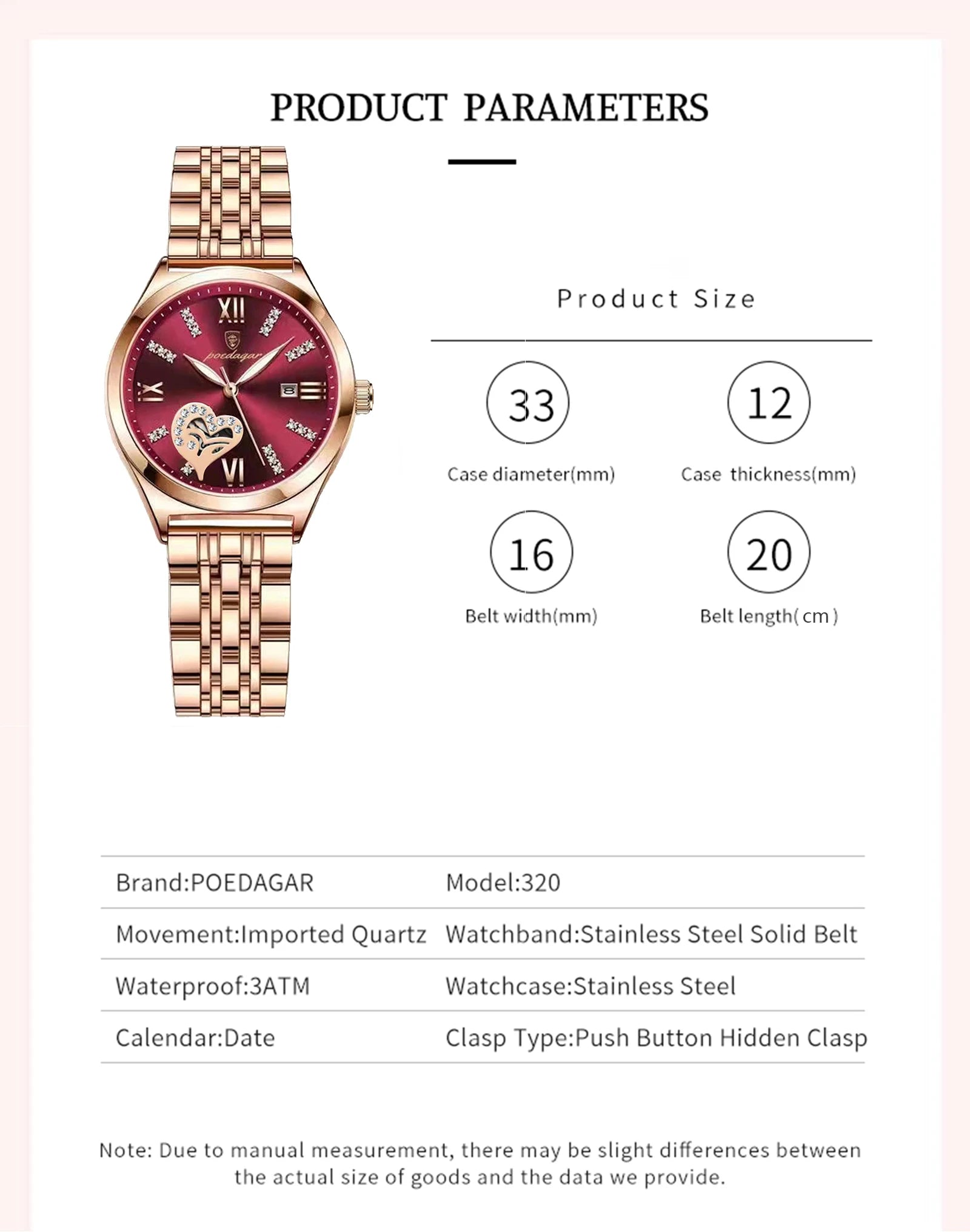 Orologi di lusso POEDAGAR per donna, impermeabili, luminosi, con datario, in acciaio inossidabile, casual, orologio da polso al quarzo da donna.