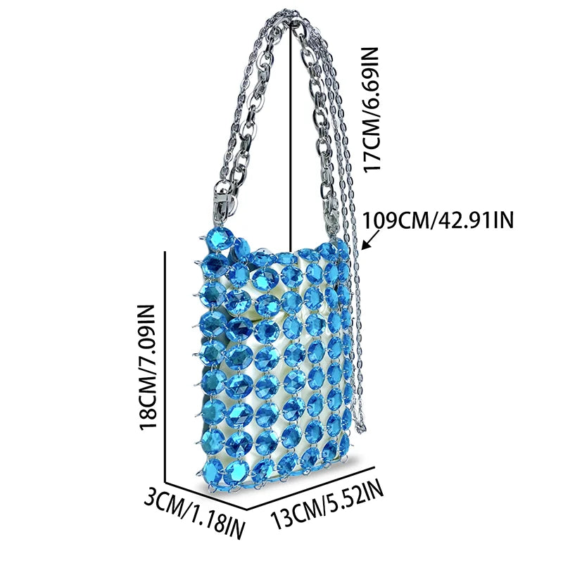 24 estate nuova borsa di cristallo tessuta a mano color caramella di nicchia, borsa di perline di fata retrò, borsa per telefono a croce diagonale trasparente