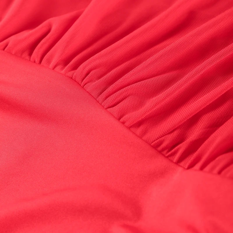 Maglia sexy vedere attraverso lungo abito rosso senza maniche piega patchwork a-line maxi abiti da festa femminile 2025 estate signora abiti slim
