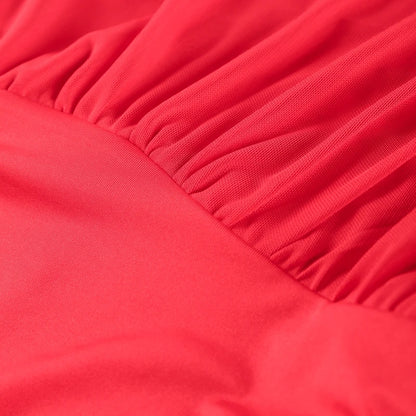 Maglia sexy vedere attraverso lungo abito rosso senza maniche piega patchwork a-line maxi abiti da festa femminile 2025 estate signora abiti slim