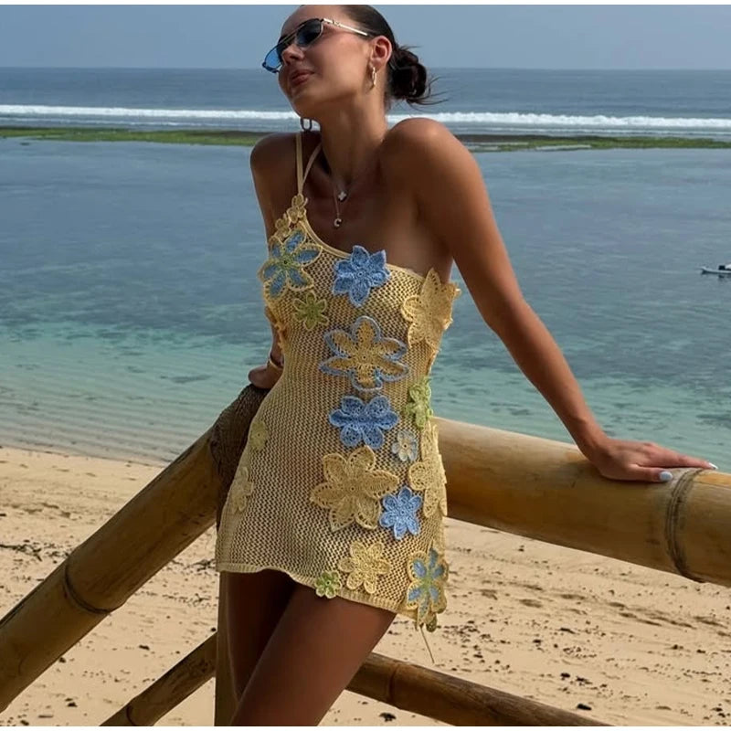 Set di gonne superiori con corsetto da spiaggia lavorato a maglia Set di gonne divise con reggiseno senza maniche con scollo all'americana 3D senza schienale Abiti da donna 2 pezzi Abiti primaverili