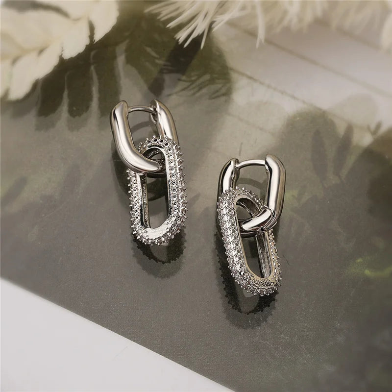 Orecchini pendenti con design retrò a doppio anello Orecchini rotondi geometrici color oro argento per donne Ragazze Punk Hip Hop Gioielli di moda G