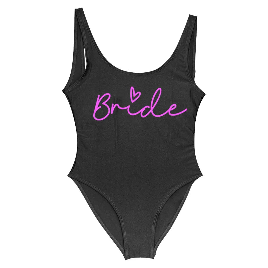 S-3XL Maillot de bain blanc une pièce Équipe de la mariée Maillot de bain de fête de célibataire pour femme Maillot de bain de poule Maillot de bain de piscine