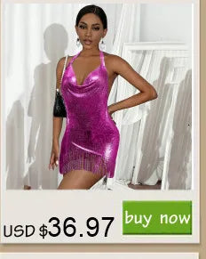 Top corto sexy con paillettes metalliche e scollo all'americana per donna, Estate 2026, trasparente e brillante, per abbigliamento da club e rave, top da spiaggia per feste, streetwear Y2K.