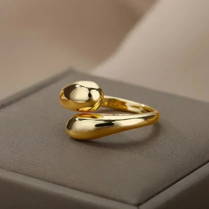 Anelli con goccia d'acqua liscia in argento sterling 925 per donna Anello aperto in oro 18 carati Anelli per coppie di nozze Regalo di gioielli estetici