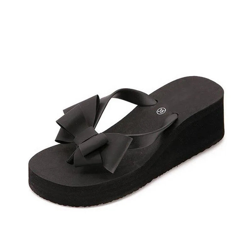 Caldo! New Fashion Summer Women Platform Tacco alto Infradito Sandali da spiaggia Pantofole Bowknot Scarpe da donna Taglia 36-40 Per la scelta