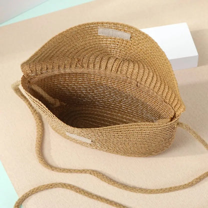Borsa a tracolla in paglia a forma di conchiglia intrecciata a mano Borsa a tracolla per bambini Borsa da spiaggia estiva in paglia Portafoglio per busta per ragazze Wowen